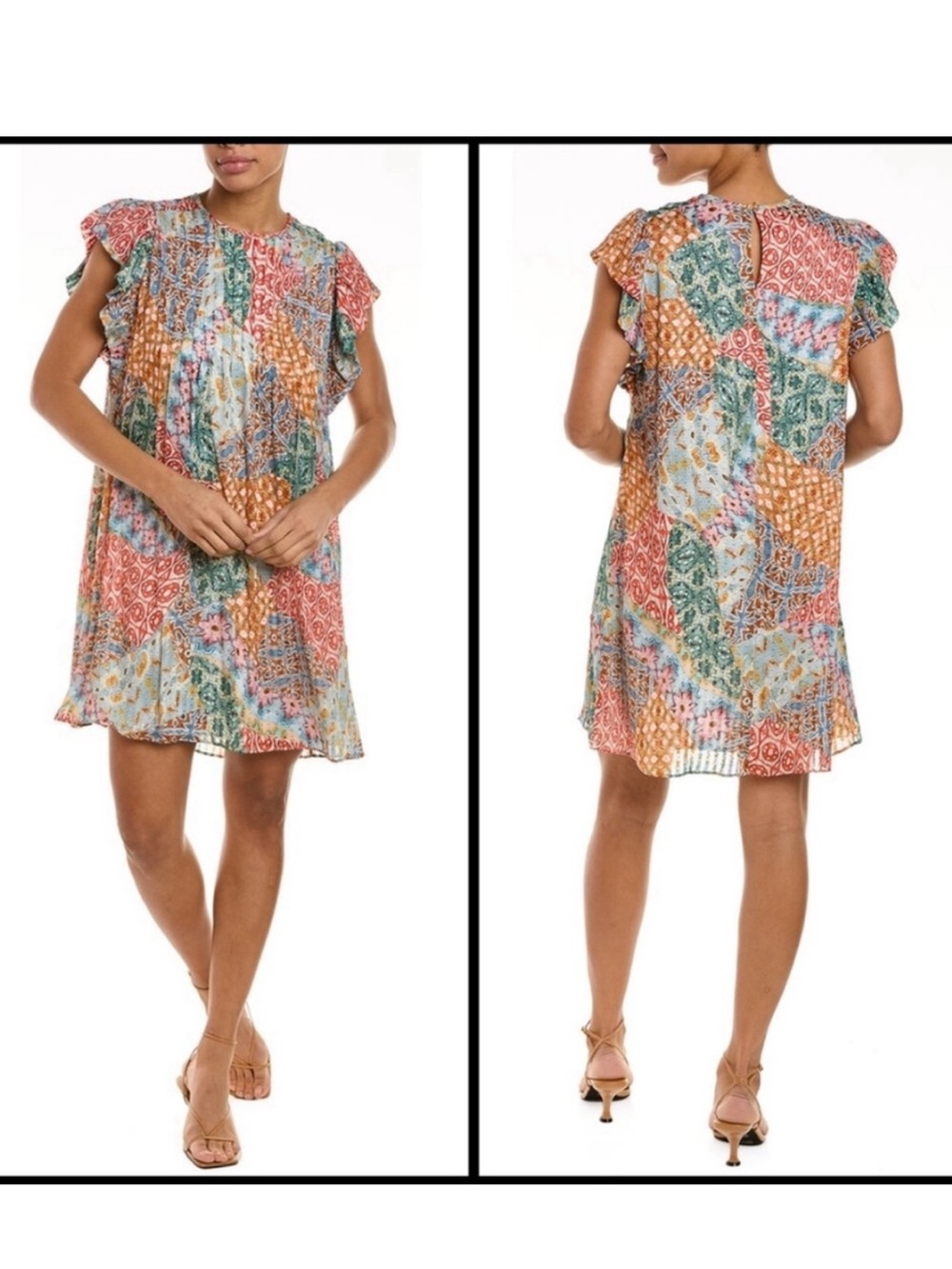 Marie Oliver Carie silk blend mixed media mini dress L